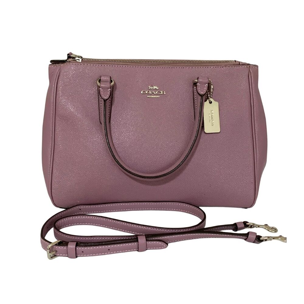 Coach Purple Mauve Leather Satchel Bag 3 Compartment Double Handle Crossbody